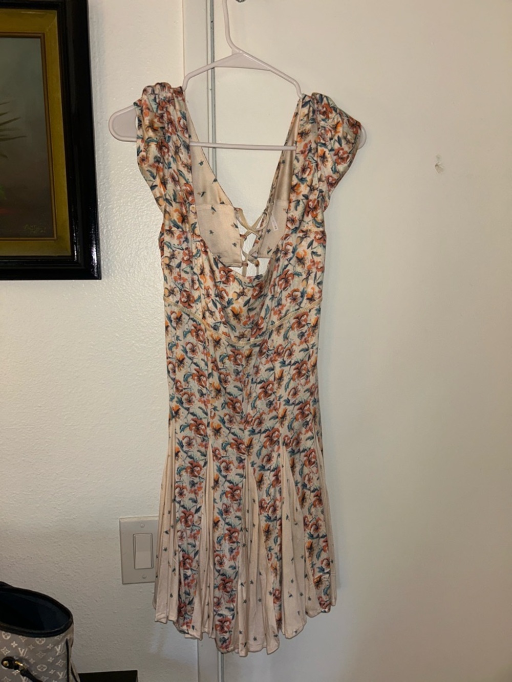 Floral Lace-Back A-Line Dress in Cream and Rust